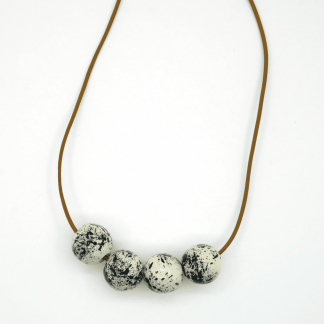Shayna Stevenson - NECKLACE - 4 Speckled Beads (Black on White) with leather cord